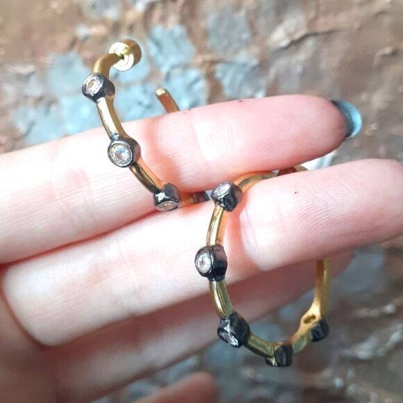 NWOT Massimo Dutti Gold Plated and Crystal Hoop Earrings - Picture 1 of 12